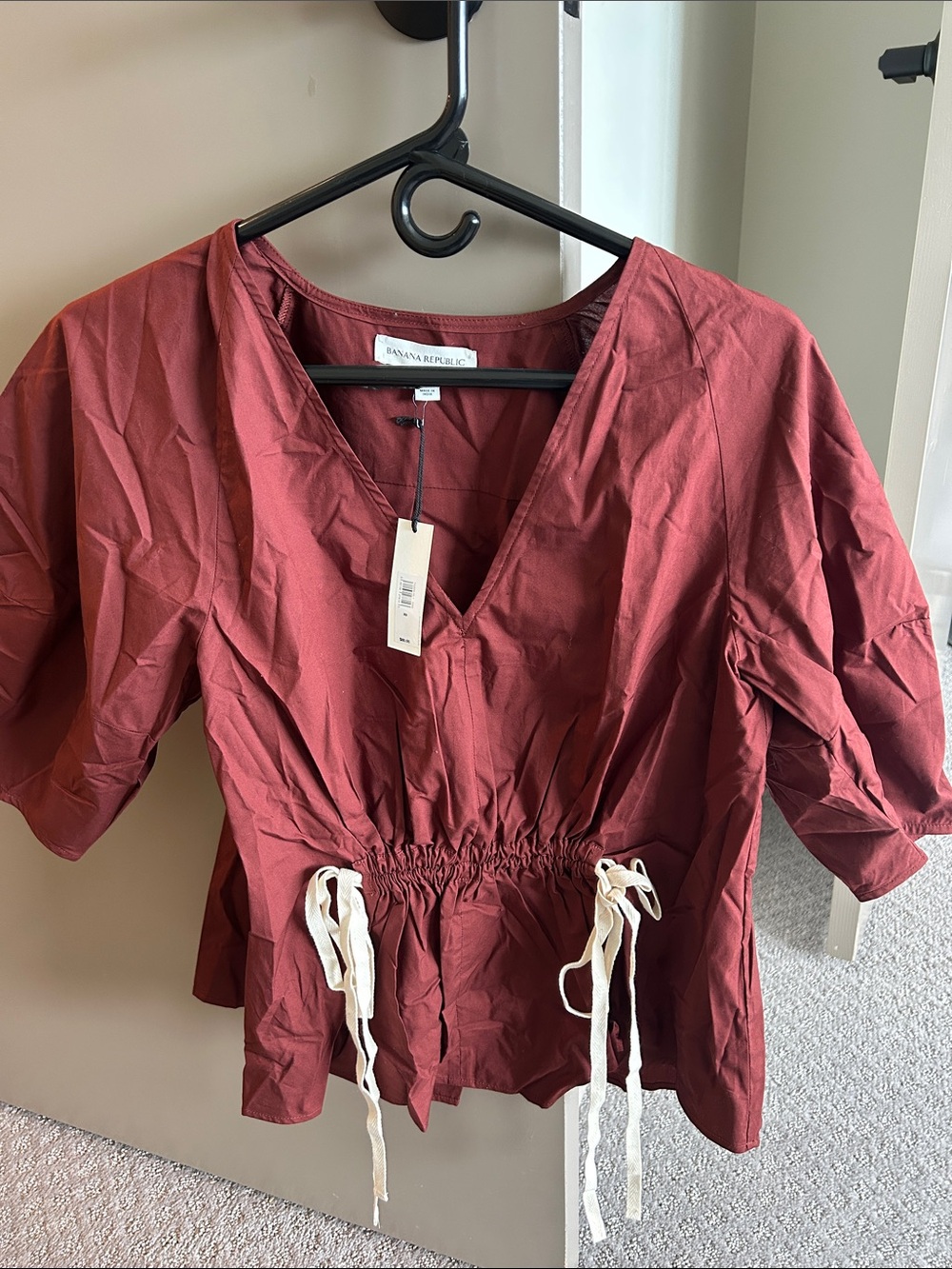 Banana Republic Women's Rust Drawstring V-Neck Peplum Top